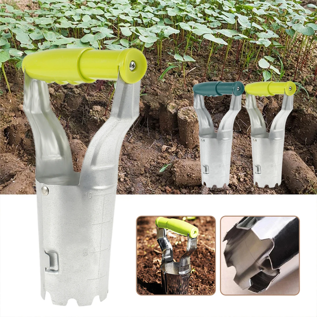Garden Bulb Planter Hand Tool Spring Loaded Soil Seed Planter Hole Maker Gauge 