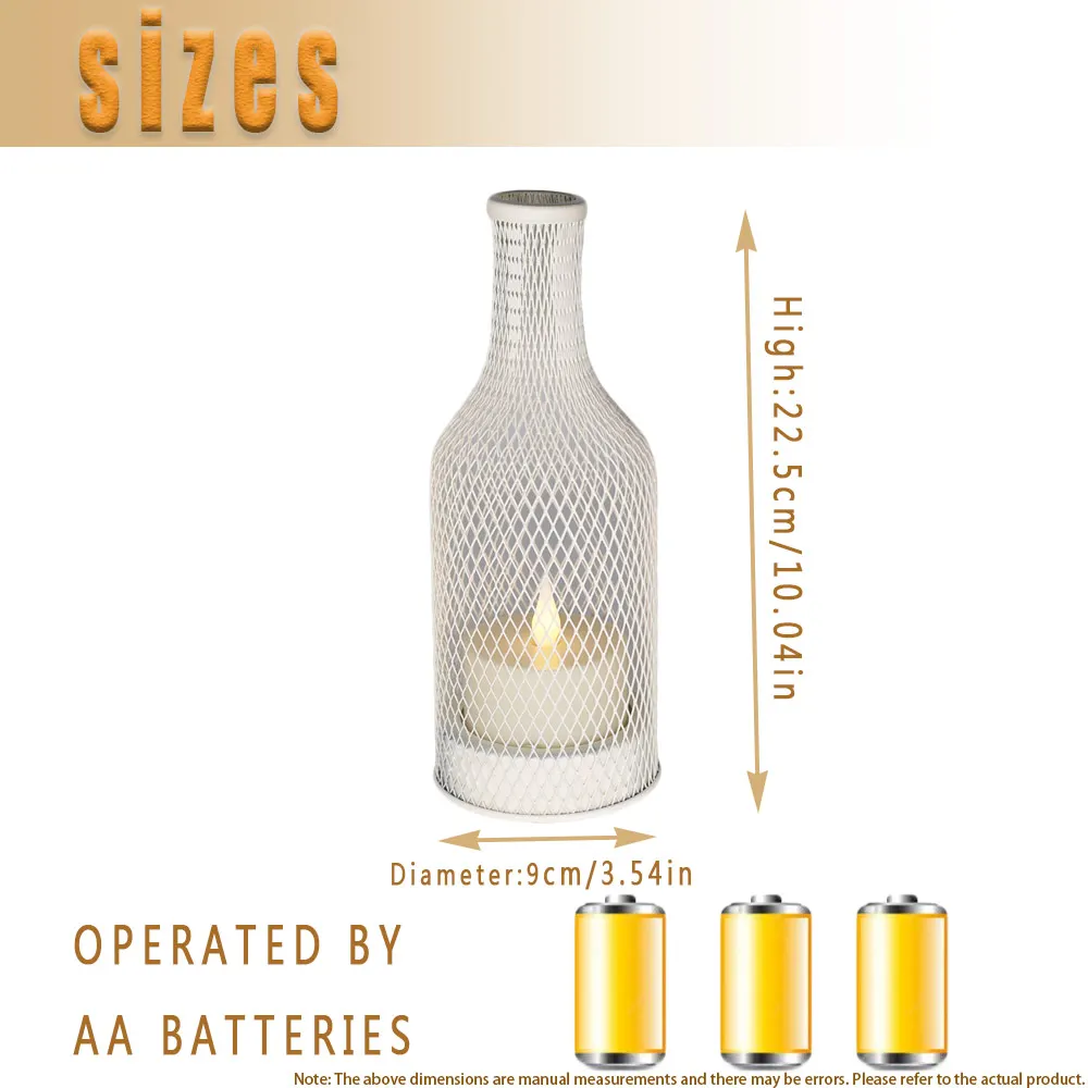 10in Mesh Vase Flameless Candle,Jumping and Dancing Flame with Plastic Pillar, Flameless Battery Operated LED Lights,Electric
