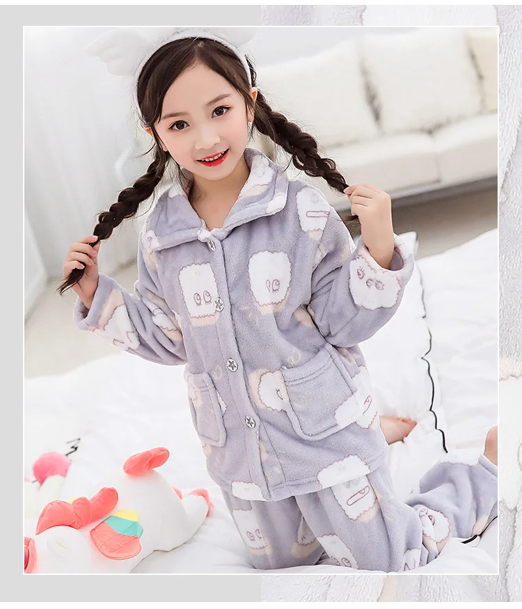 Детские пижамы для девочек, пижамы плотная двухсторонняя фланелевая детская пижама с принтом, комплект одежды для сна зимняя домашняя одежда для девочек 8, 10, 12 лет