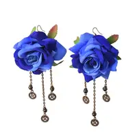 Gothic Dangle Earrings Medieval Retro Vampire Exaggerated Red Rose Gear Pendant Ear Drop Earrings Women Party Costume Jewelry 2