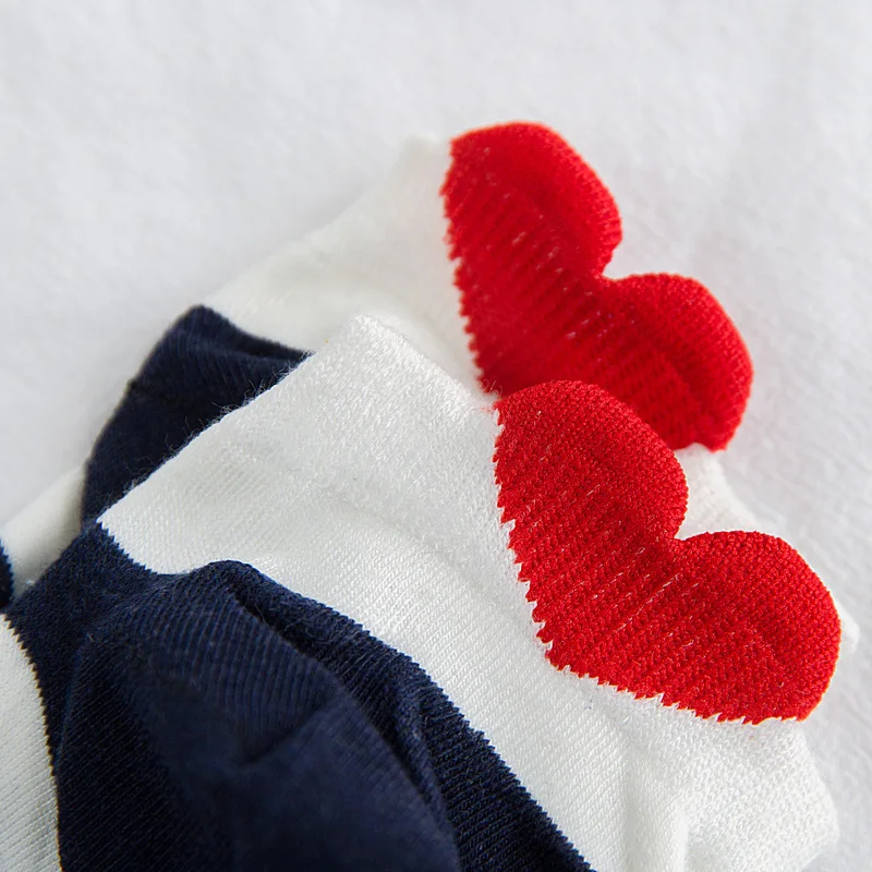 5Pairs/lot Women Cotton Striped Socks Cute Ankle Socks Short Women Socks Casual Animal Ear Red Heart Gril Socks 35-40