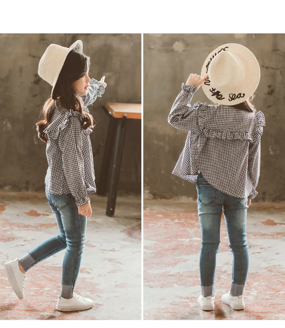 Blouse For Girls Plaid Pattern Blouse For Girls Casual Style Shirt For Girls Spring Autumn Girls Tank Tops 6 8 10 12 14 Year