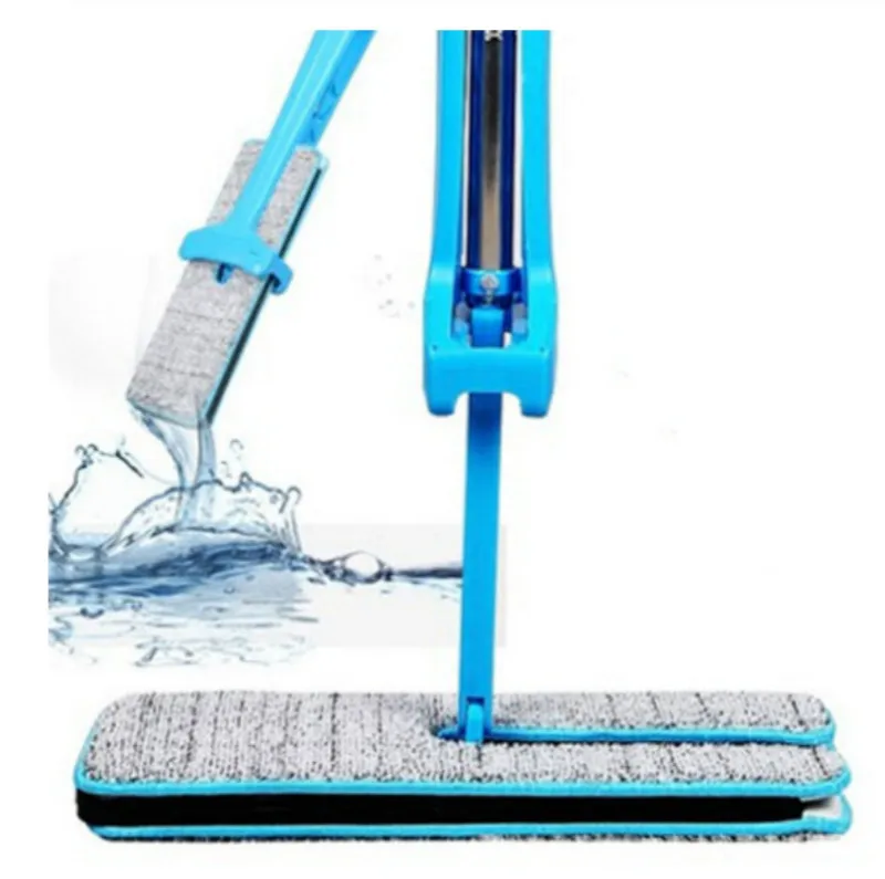 Double Sided Non Hand Washing Flat Mop Wooden Floor Mop Dust Push Mop Cleaning Tool 1pc Telescopic Mop+2Pc Mop Cloth