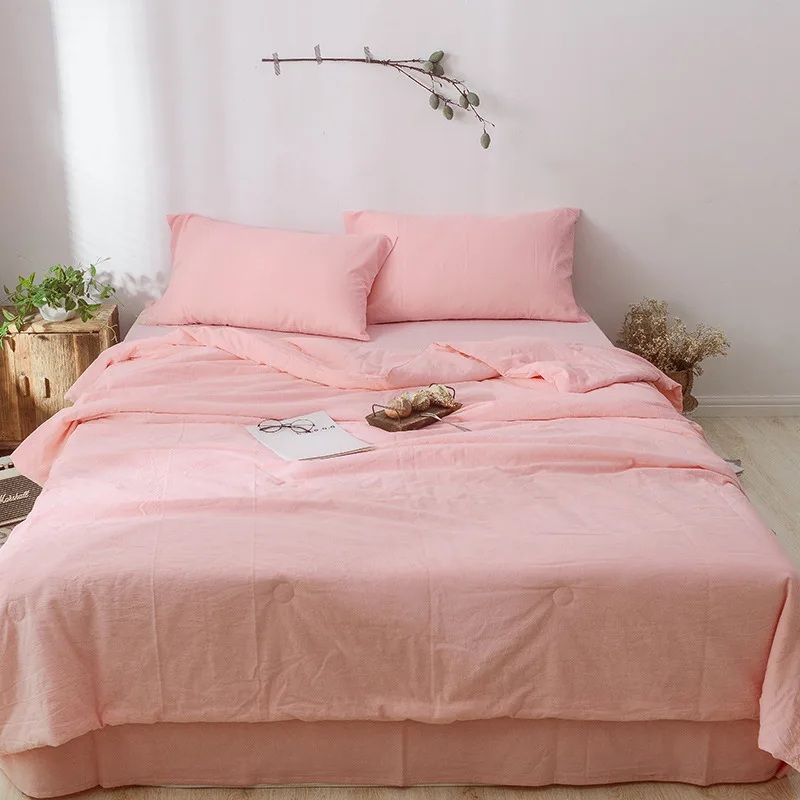 

New Style Cotton Solid Color Washed Cotton Soy Is Four-piece Set Simple Airable Cover Summer Blanket
