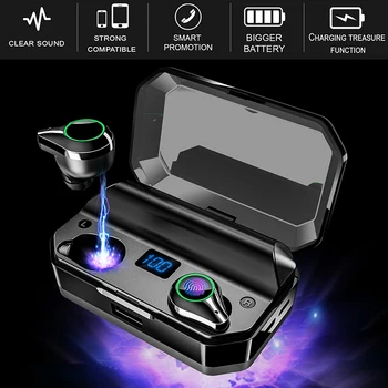 

TWS wireless bluetooth 5.0 headset Automatic boot pairing Waterproof 9D Stereo sports wireless T9 headset with Microphone