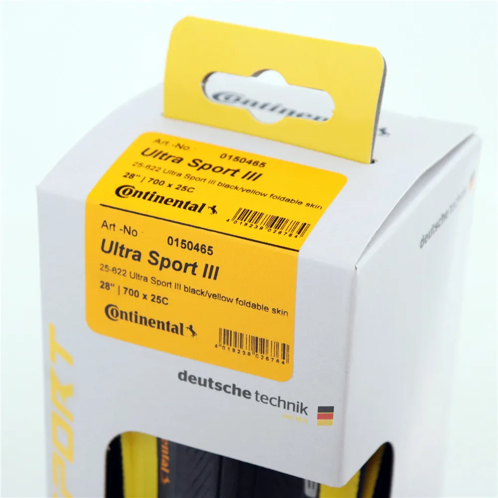 Шина для дорожного велосипеда Continental Ultra Sport III 700x25 черно желтая складная PureGrip