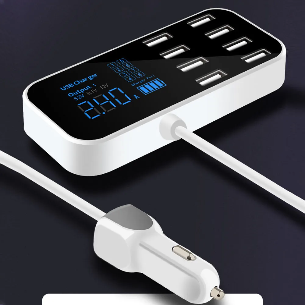 Автомобильное зарядное устройство с цифровым дисплеем, USB адаптер, мини смарт-мобильные телефоны, 8 портов, Настольный портативный АБС-пластик, безопасность, быстрая зарядка, для путешествий