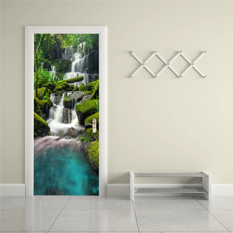 

Self-adhesive landscape waterfall art door sticker home decoration door cover wall sticker mural porch wallpaper poster