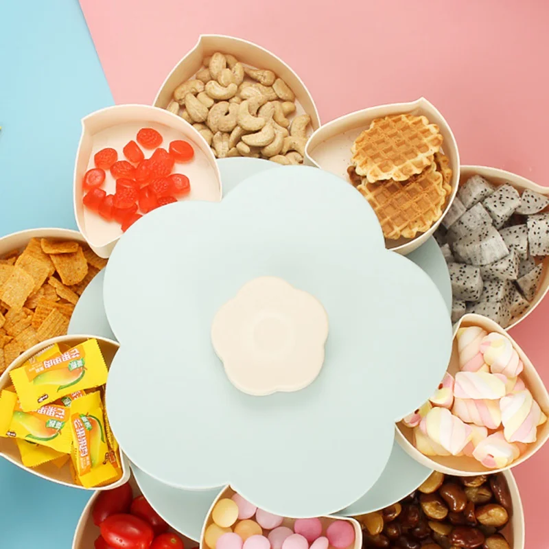 

Novelty Dried Fruit Plate Wedding Sugar Melon Seeds Flower Compartment Storage Tray Petals Rotating Candy Box