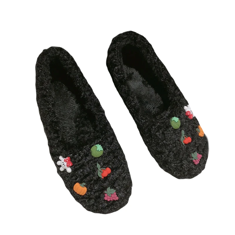Cute decoration curly fur shoes woman plush warm round toe flats solid slip on winter cotton moccasins comfy lazy loafers female