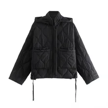 

2021 Autumn And Winter New Women's Long-sleeved Single-breasted Pocket Decorative Hooded Ladies Cotton Jacket