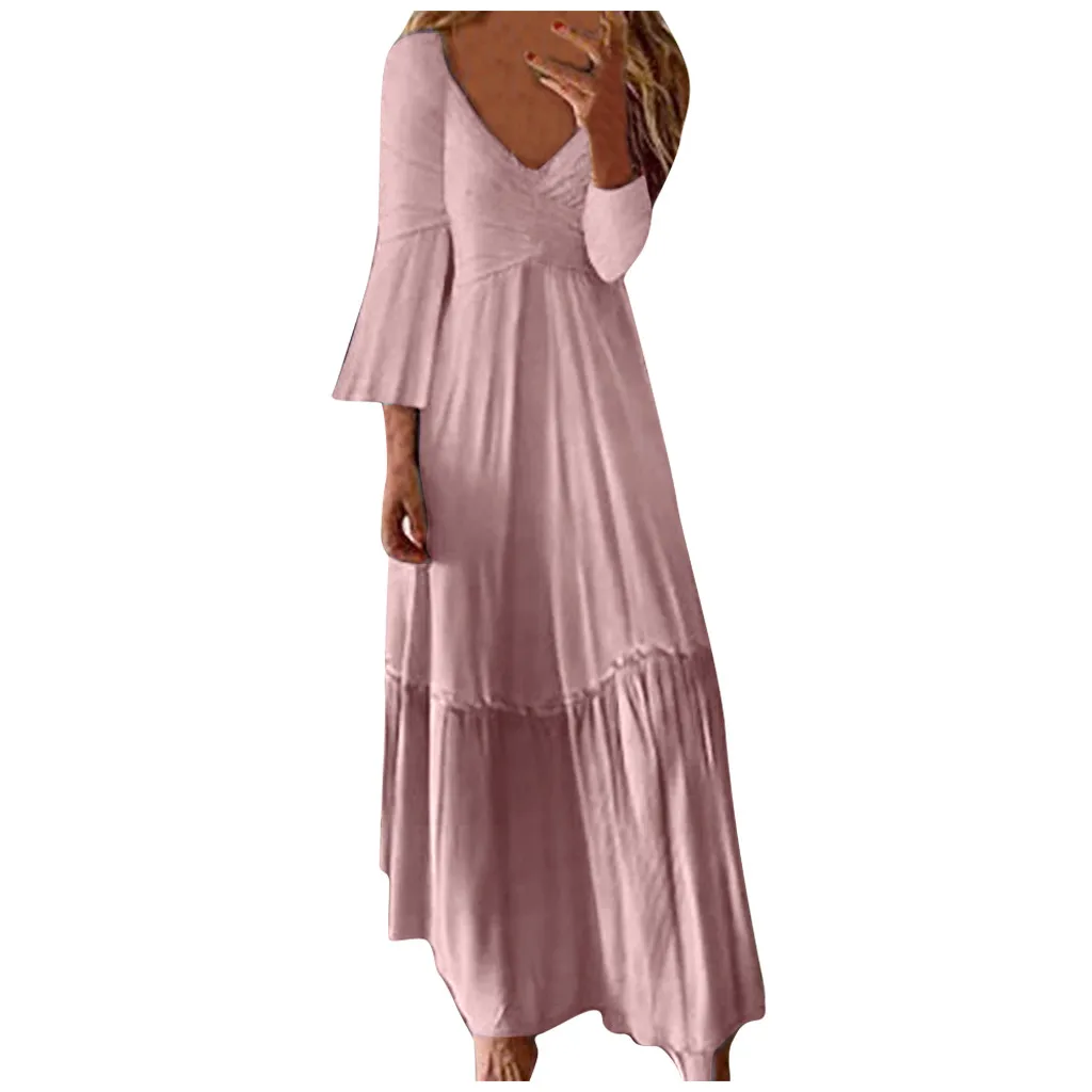 

Sleeper #W401 2019 NEW FASHION Women Sexy Casual High Waist Bohe Lace Solid V Neck Party Club Long Vintag Dress платье vestidos