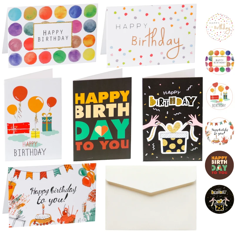 6sets Happy Birthday Cards Cute Balloon Assorted Greeting Card with