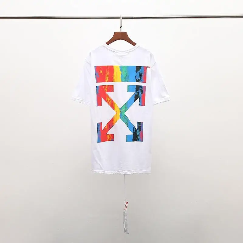19ss OFF-WHITE rainbow градиентная масляная живопись стрелы Печать свободная круглая шея футболка для влюбленных