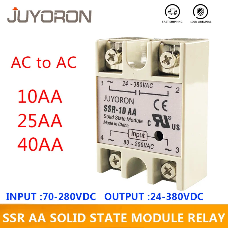 40A SSR-40AA Solid State Relay Module 80-250V AC 24-380V  Aluminum Heat Sink 