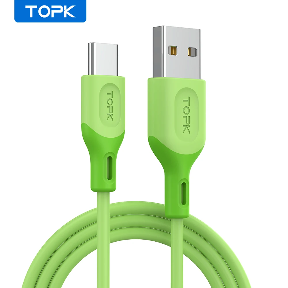 TOPK AN84 Micro USB Type C Cable for XiaoMi redmi note 9 3A Fast Charging Liquid Silicone Mobile Phone Data Cable for Samsung