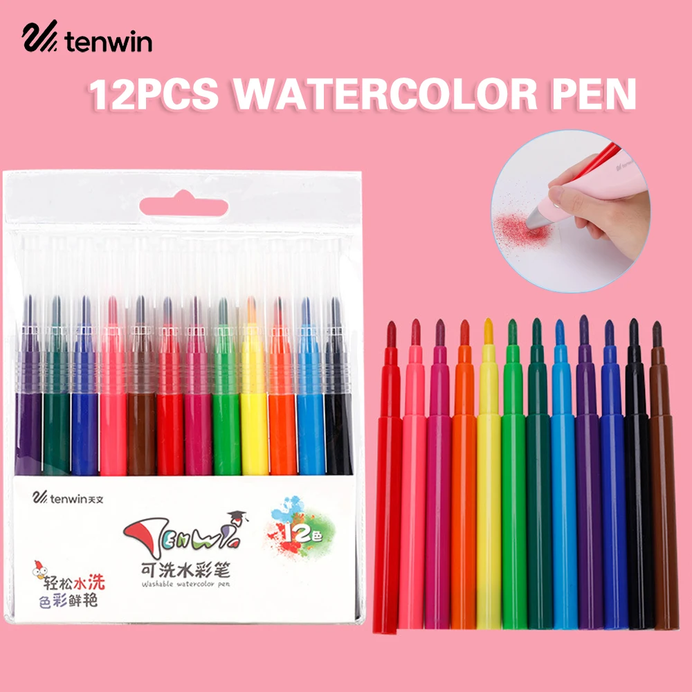 Tenwin-Juego de rotuladores de pintura lavables, juego de rotuladores de Color para aerógrafo eléctrico, rotuladores de pulverización, suministros de arte, 12 Uds.