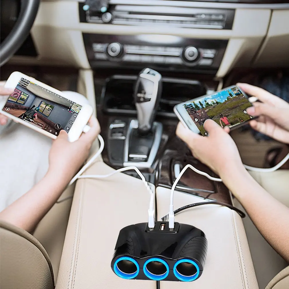 Портативные 3 USB порта сторонних автомобильных розетки адаптер питания вход для