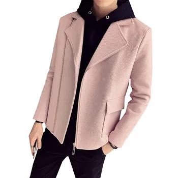 

Men's Autumn Winter Jacket Turn-down Collar Wool Blend Coat zipper Overcoat Male British style Handsome Youth Trench