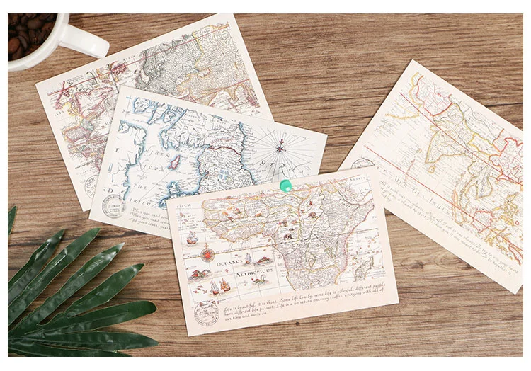 30pcs Retro World Travel Map Postcard Writable Decoration Cards Journal Wall Sticker Photo Props Greeting Paper Stationery Gift