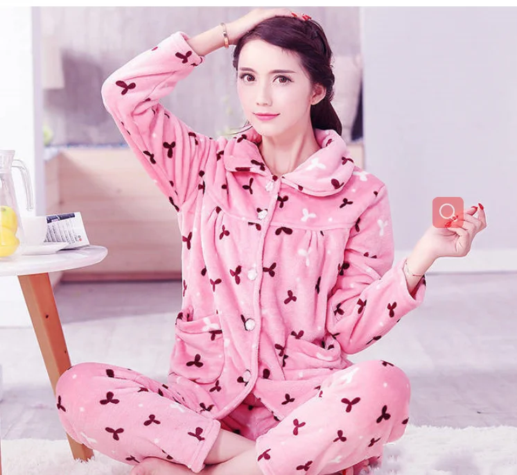 

Free shiping Snow winter BIG SIZE Winter Flannel Women Pajamas Sets Velvet Sleepwear Female Pyjamas Homewear Thick Home Suit