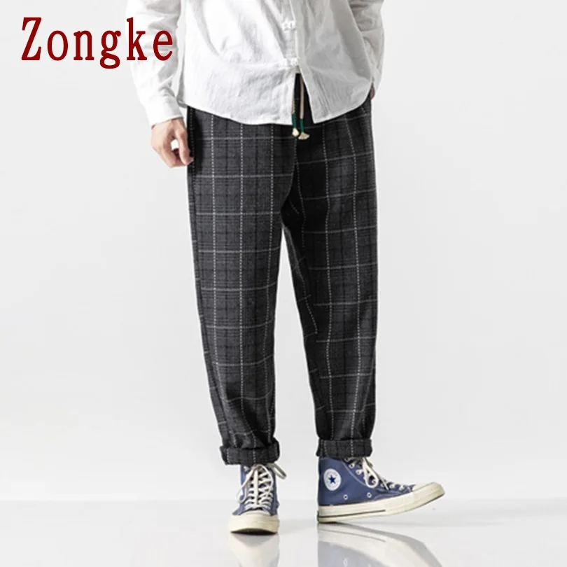 Zongke Heavyweight Plaid Pants Men Joggers Trousers Men Pants Streetwear Sweatpants Harem Pants Men Trousers 5XL Autumn