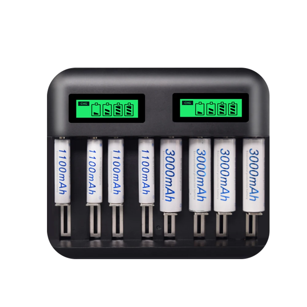 PALO USB smart fast charger with LCD display for AA AAA C D size battery + 8 - 16pcs AA / AAA rechargeable batteries