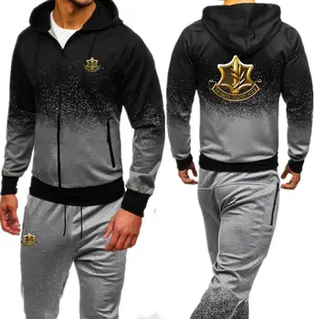 

Zipper Tracksuit Men Set Sporting Sweatsuit Men Clothes IDF Israel Defense Forces Print Hooded Hoodies Jacket Pants Male Sportwe