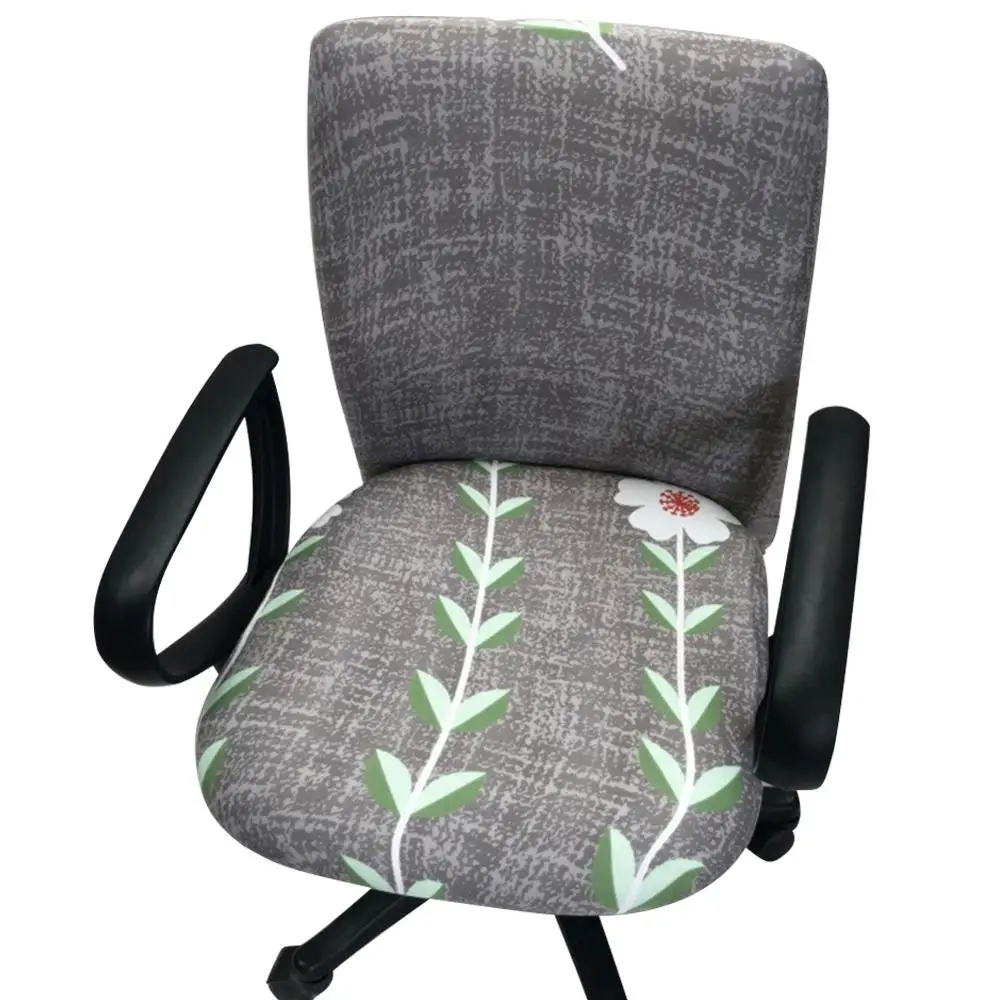 Flower-Printed One-Piece Stretchy Washable Rotating Swivel Computer Office Chair Covers Anti-Dust Removable Dining Chair Covers
