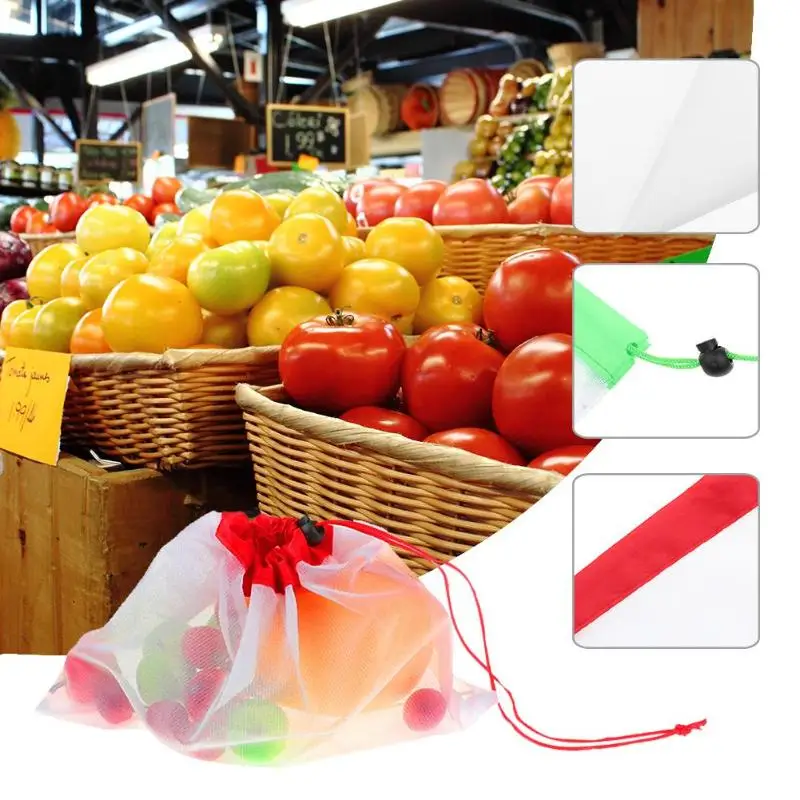 15 шт Многоразовые моющиеся сетчатые мешки для производства продуктов питания, продуктовых покупок, сумка для хранения овощей, кухонные бытовые принадлежности для хранения