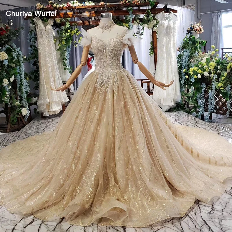

HTL631 women luxury wedding dress with royal train beading luxury sequined pleat wedding gowns for bride vestido casamento civil