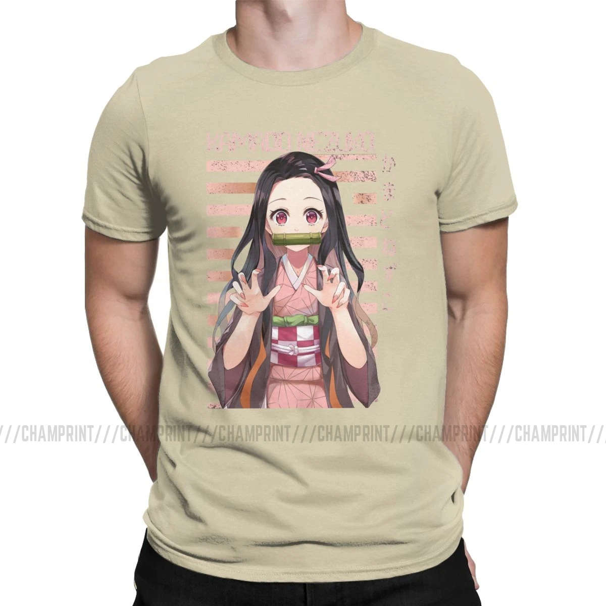 Nezuko Kimetsu No Yaiba, Мужская футболка, Demon Slayer, аниме, потрясающая футболка, футболка с коротким рукавом, хлопок, Новое поступление одежда - Цвет: Хаки