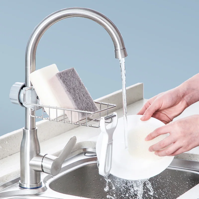 

Adjustable Stainless Steel Faucet Rack Kitchen Sundries Storage Shelf Sponge Dish Cloth Finishing Rack Rag Drain Rack Pool