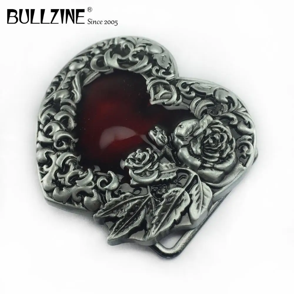 Пряжка ремня Bullzine в форме сердца с красной эмалью и оловянной отделкой|belt buckle|heart