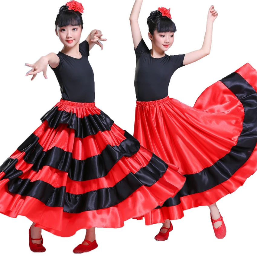 período puede Tropezón Falda de Flamenco para niñas, vestido de Flamenco español, coro, escenario,  actuación, baile, falda de gitana, vestidos de Flamenco rojo|Flamenco| -  AliExpress
