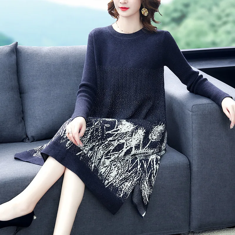 

Loose-Fit Casual Middle-aged Mom Jersey Dress Women's 2019 Fall And Winter Clothes New Style Elegant Crew Neck Versatile Sweater