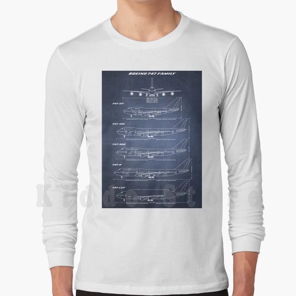 Boeing 747 Family Blueprint (Blu Scuro) Felpe Con Cappuccio Manica Lunga Boeing 747 Jumbojet Jumbo Jet 747 Sp 747 100 747 400