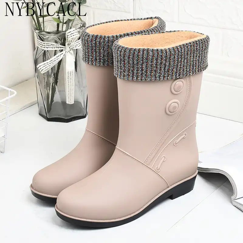 Botas de lluvia de media caña para mujer, zapatos cortos antideslizantes  para exteriores, impermeables, cálidas, con insertos de felpa, 2022| | -  AliExpress