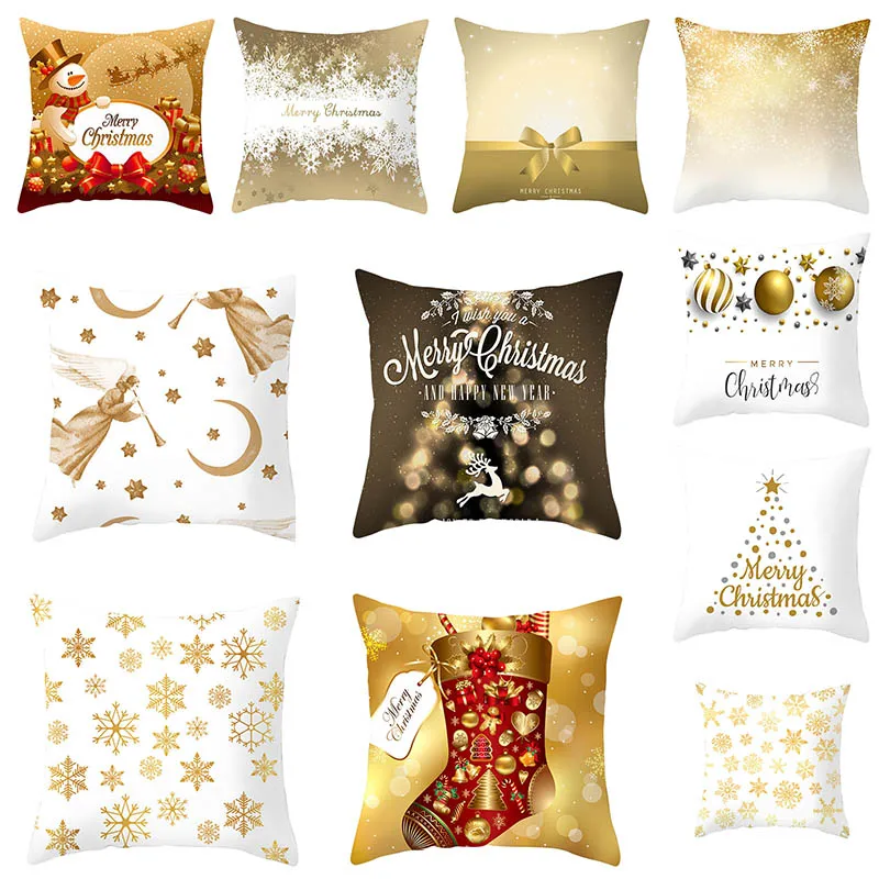 Рождественский чехол для подушки, украшение для дома, Рождественское украшение, мультяшный милый узор, мягкий бархат, выразительный золотой