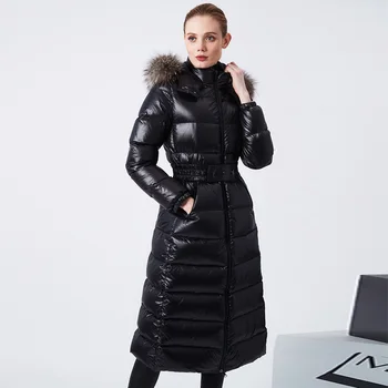 

Long Puffer Down Jacket Women Winter Waterpoof Female Parkas 2020 Natural Fox Fur Collar Hooded Shiny 90% White Duck Down Coat