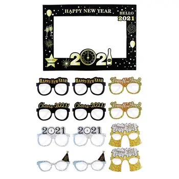 

13Pcs 2021 New Year Paper Eyewear Festive Elements Pattern Eyeglass Photo Props