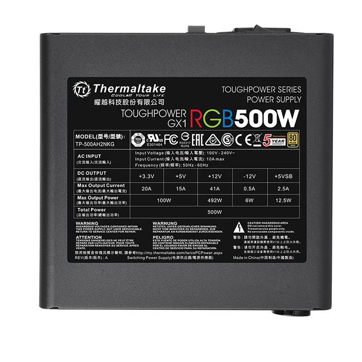 Блок питания Thermaltake ATX 500W Toughpower GX1 RGB 80+ gold(24+4+4pin) APFC 120mm fan color LED 6
