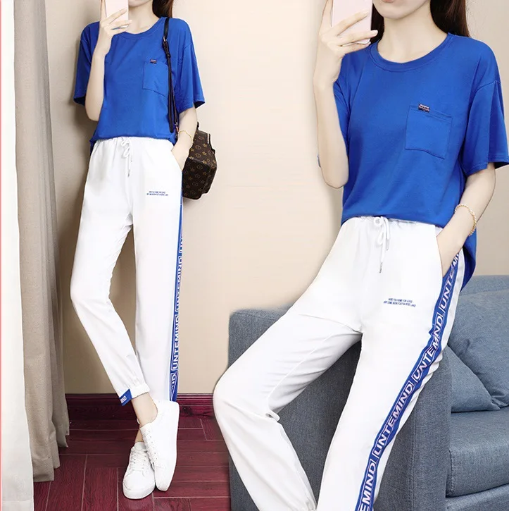 

2019 Summer New Style Casual Sports WOMEN'S Suit Fashion Loose Korean-style Online Celebrity Elegant Playful Two-Piece Set Sprin