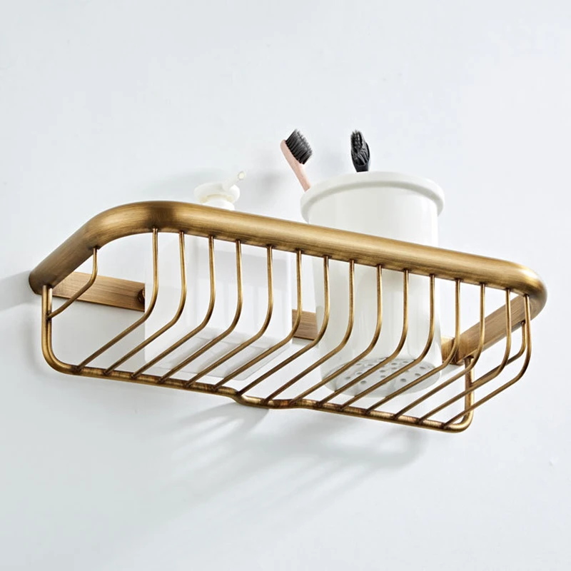Bathroom Shelves Single Brass Antique Shower Corner Shelf Wall Mount Shampoo Storage Shelf 30cm