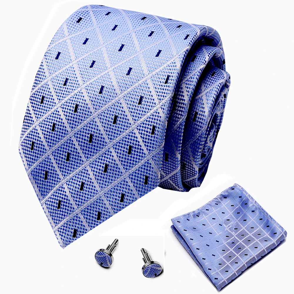 

Fashion Paisley Tie Men's 7.5cm 100%Silk Blue Necktie Set Wedding Tie Hanky Cufflinks Set