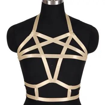 

Pentagram Yellow Harness Bra Goth Cage Chest Belt Strappy Sexy Crop Top Punk Plus Size Party Pole Dance Bondage Sexy Lingerie
