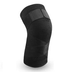 Compression Knee Brace with Bandage - Sports & Fitness Elastic Knee Sleeve - L (Black)
