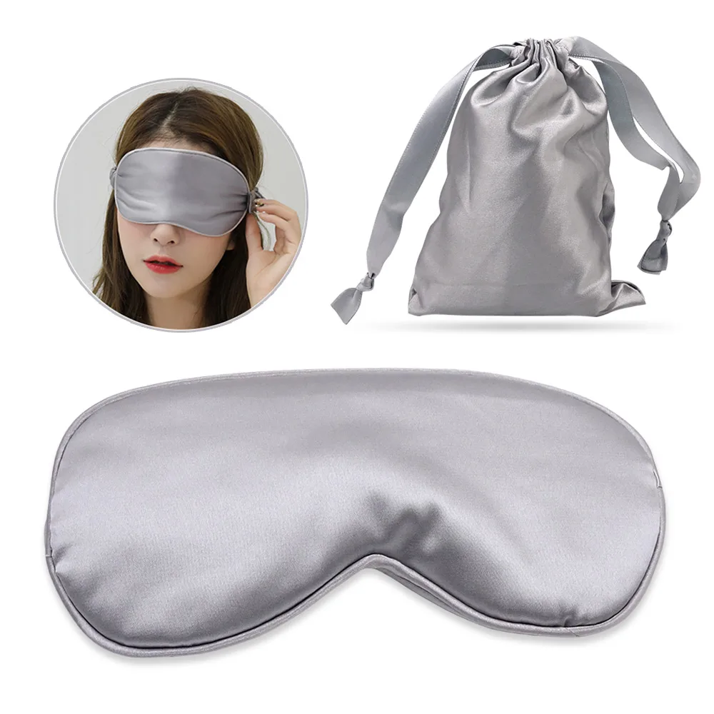 Gray With Bag Натуральная 3D шелковая маска для сна, мягкая маска для сна, повязка для глаз, дышащая повязка для сна, для офиса, путешествий, унисекс - Цвет: Gray With Bag