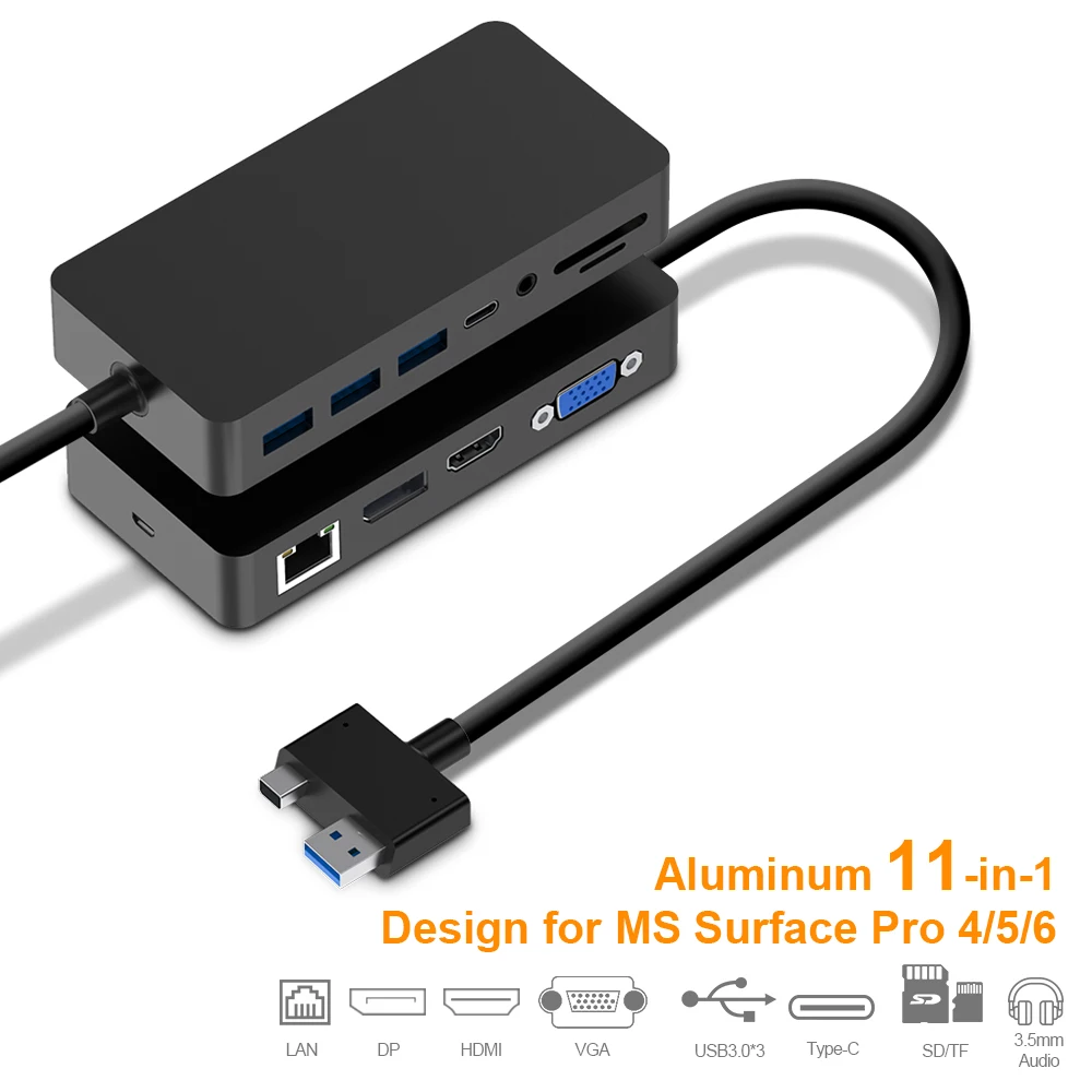 Rocketek usb 3,0 концентратор кард-ридер 4K HDMI/DP/VGA 3,5 аудио гигабитный Ethernet адаптер для SD/TF док-станции Surface Pro 4/5/6