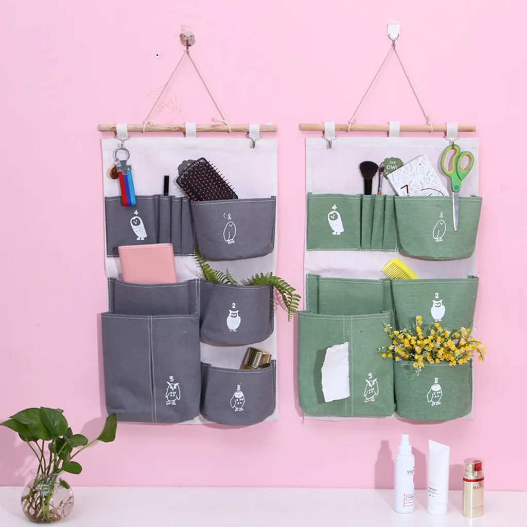 Multi-Storey Wall Hanging Storage Bags Cotton Linen Door Organizer Waterproof Pouch Bedroom Home Office Container